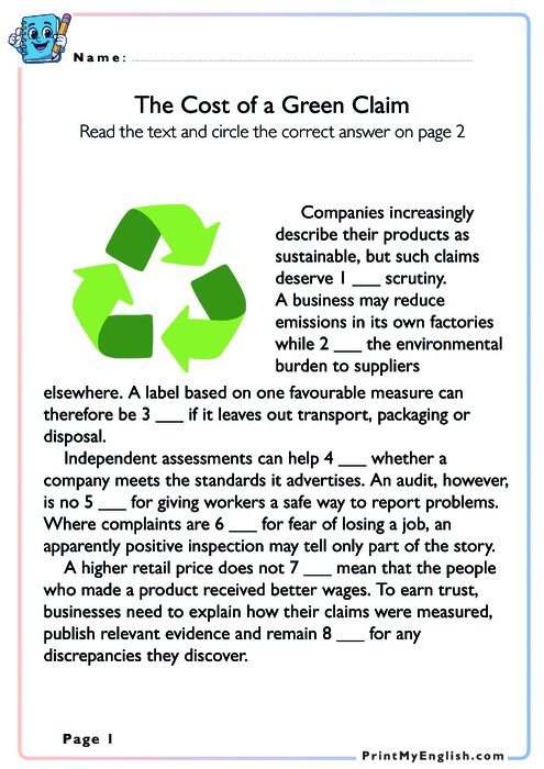The Cost of a Green Claim - Circle the Correct Answer