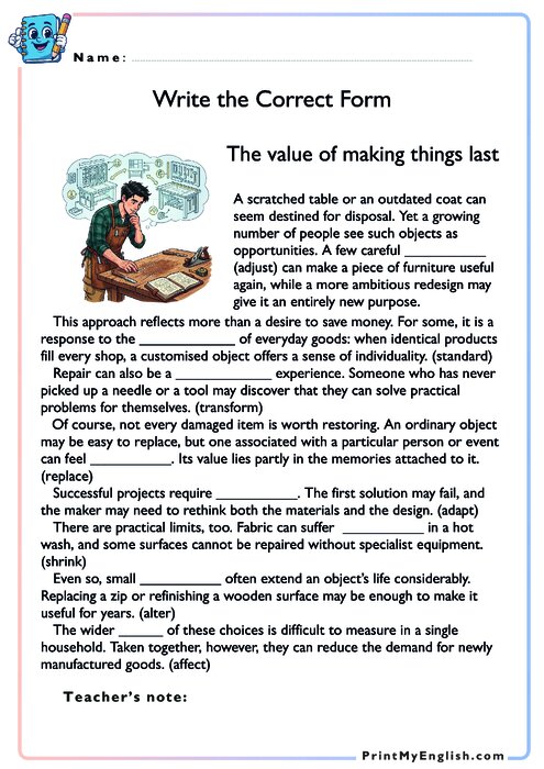 The Value of Making Things Last - Write the Correct Form