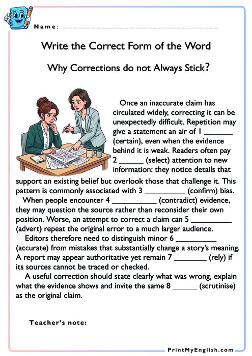 Why Corrections do not Always Stick? - Write the Correct Form of the Word